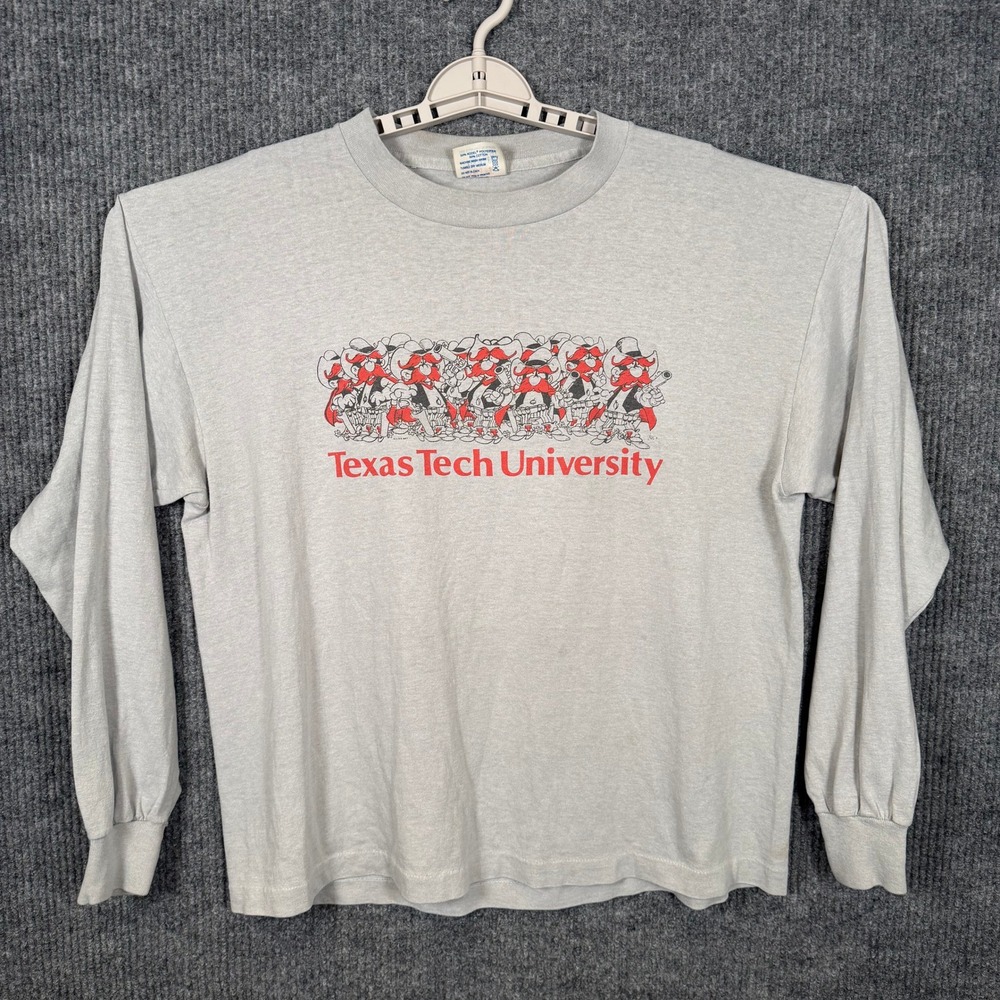 RARE VTG Single Stitch Texas Tech Raider Red Shirt XL Grey 80s 90s USA Tee Jays